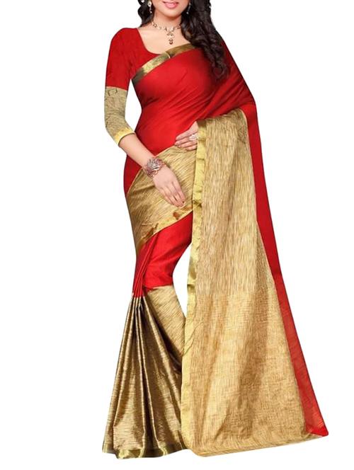 red cotton woven saree with blouse - 14898312 - Standard Image - 1