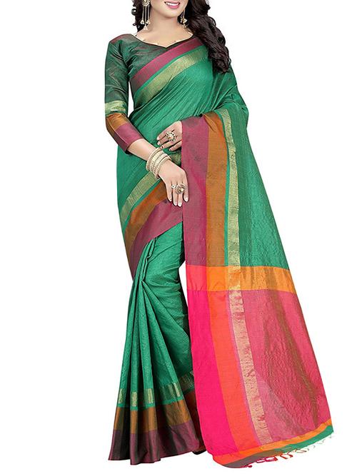 green cotton woven saree with blouse - 14898323 - Very Small Image - 1