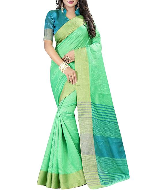 green cotton woven saree with blouse - 14898331 - Very Small Image - 1