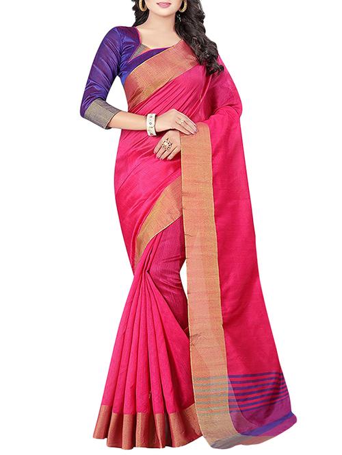 pink cotton woven saree with blouse - 14898332 - Standard Image - 1