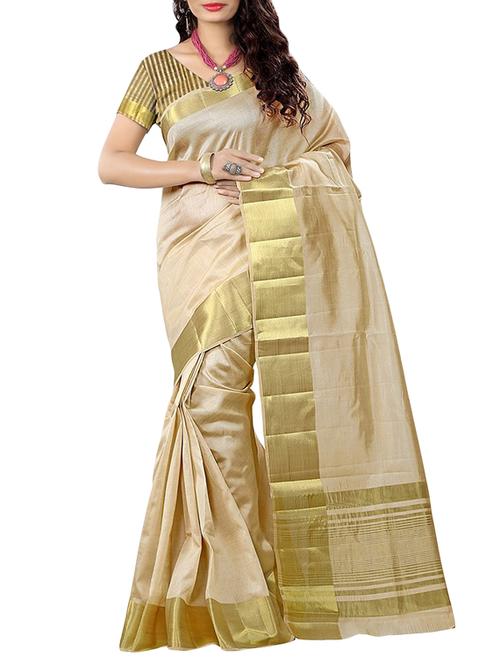 cream cotton woven saree with blouse - 14898339 - Very Small Image - 1