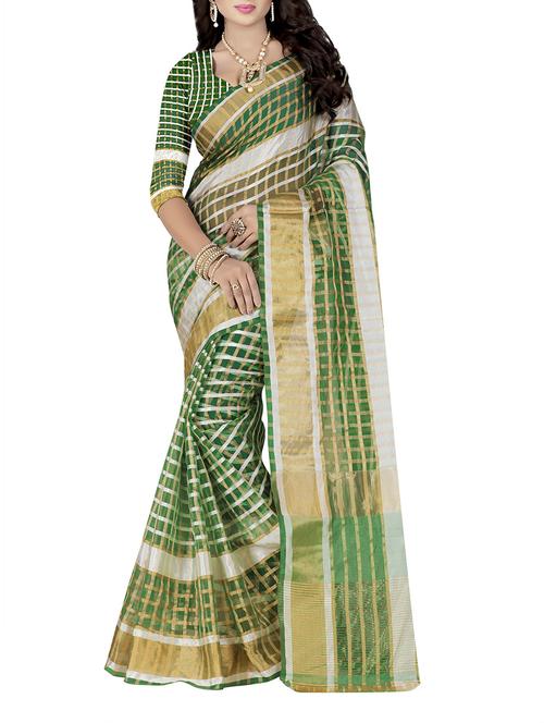 green cotton silk woven saree with blouse - 14898342 - Very Small Image - 1