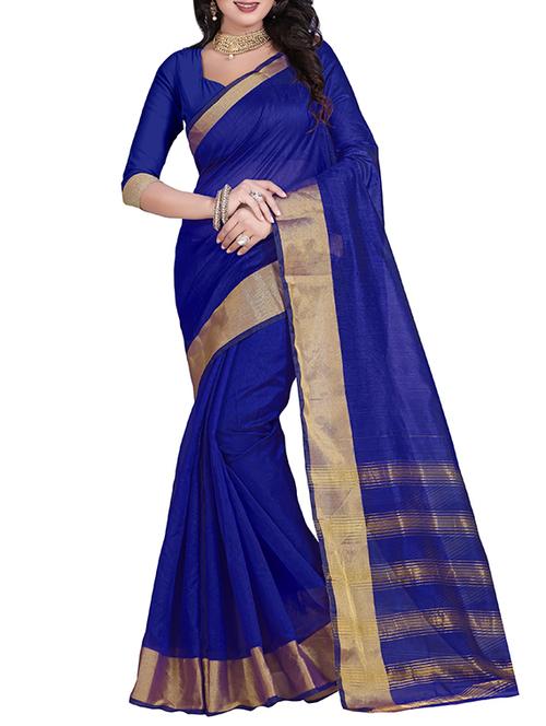 blue cotton silk woven saree with blouse - 14898347 - Very Small Image - 1