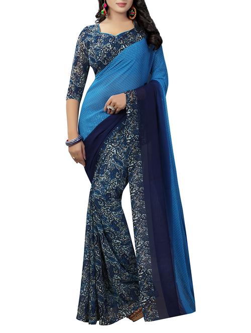 blue georgette half and half saree with blouse - 14898352 - Very Small Image - 1