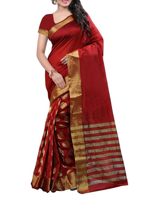 red cotton silk half and half saree with blouse - 14898359 - Very Small Image - 1