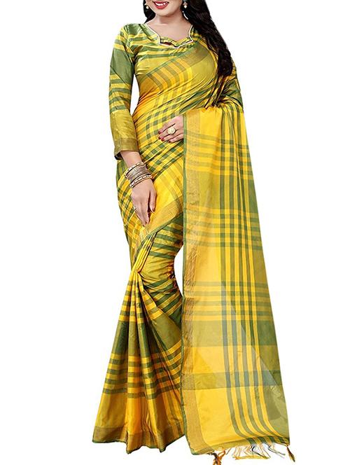 yellow silk blend ikat saree with blouse - 14898364 - Very Small Image - 1