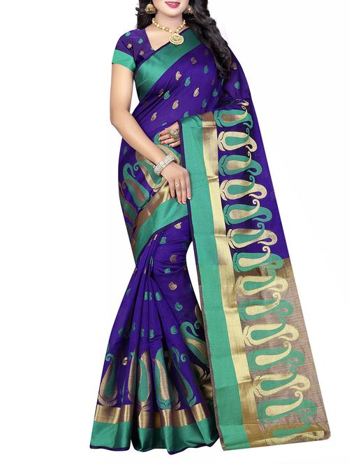 purple cotton woven saree with blouse - 14898366 - Very Small Image - 1