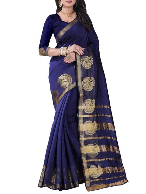 blue silk blend woven saree with blouse - 14898373 - Very Small Image - 1