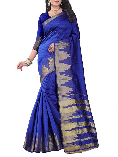 blue silk blend woven saree with blouse - 14898376 - Very Small Image - 1