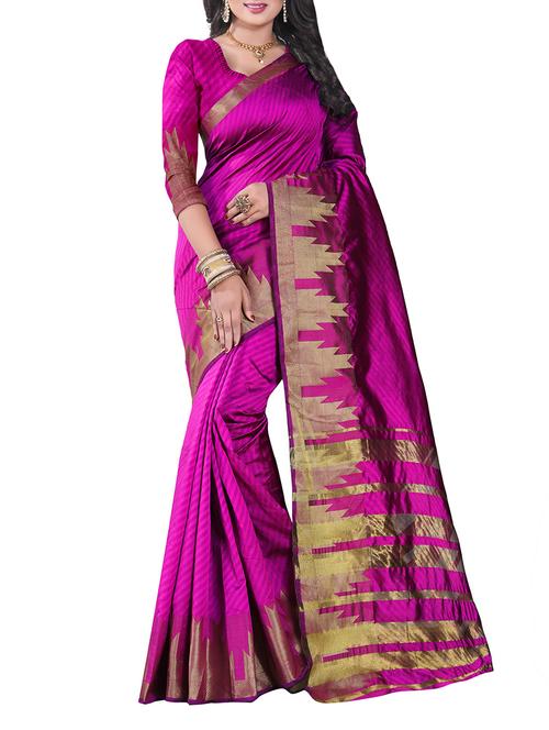 pink silk blend woven saree with blouse - 14898377 - Very Small Image - 1