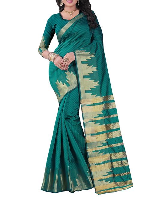 turquoise silk blend woven saree with blouse - 14898378 - Standard Image - 1