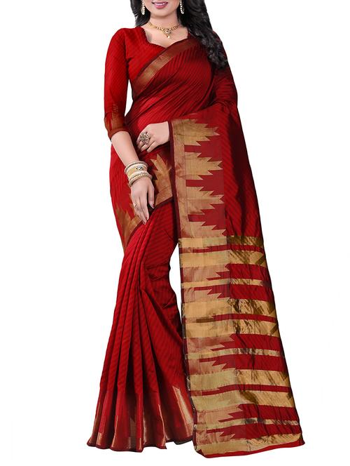 red silk blend woven saree with blouse - 14898379 - Standard Image - 1