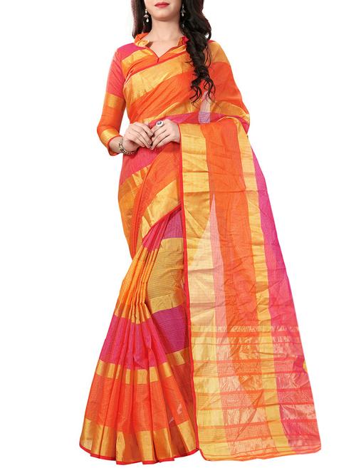 orange cotton silk woven saree with blouse - 14898381 - Standard Image - 1