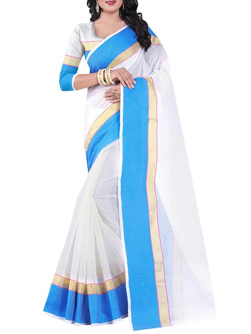 white cotton woven saree with blouse - 14898382 - Very Small Image - 1