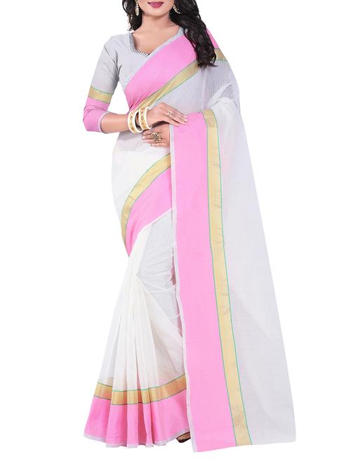 white cotton woven saree with blouse - 14898383 - Very Small Image - 1