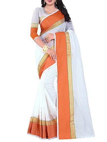 white cotton woven saree with blouse - 14898385 - Very Small Image - 1