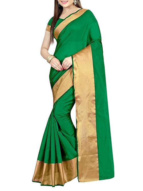 green cotton silk woven saree with blouse - 14898391 - Standard Image - 1