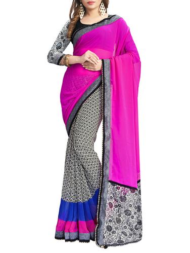 pink georgette half and half saree with blouse - 14898401 - Very Small Image - 1