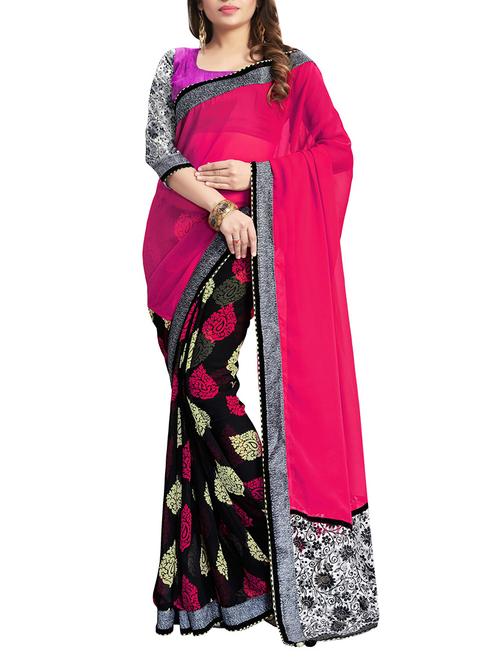 pink georgette half and half saree with blouse - 14898404 - Very Small Image - 1