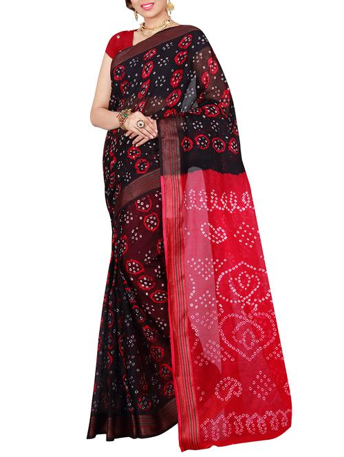 black cotton bandhani saree with blouse - 14898414 - Very Small Image - 1
