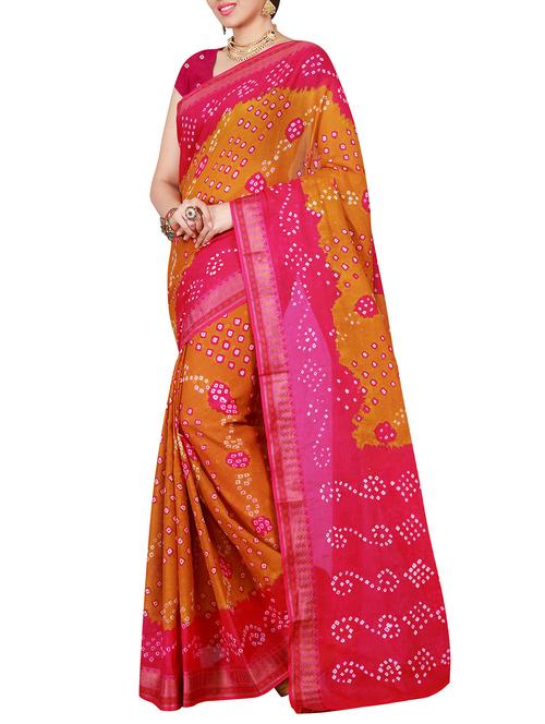 orange cotton bandhani saree with blouse - 14898416 - Standard Image - 1