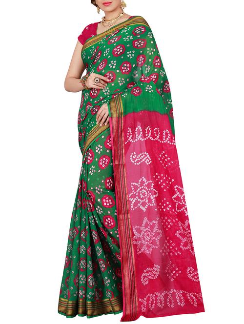 green cotton bandhani saree with blouse - 14898418 - Standard Image - 1