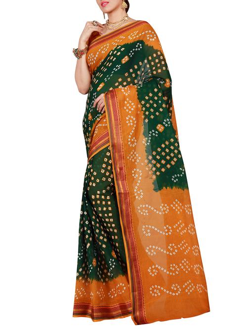 green cotton bandhani saree with blouse - 14898419 - Very Small Image - 1