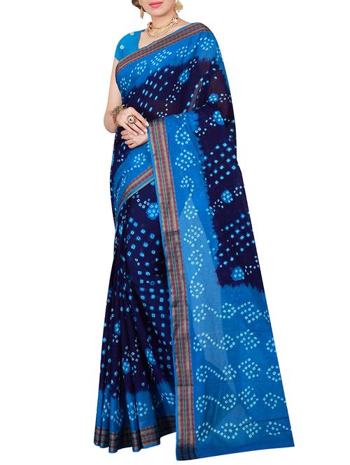 blue cotton bandhani saree with blouse - 14898420 - Standard Image - 1