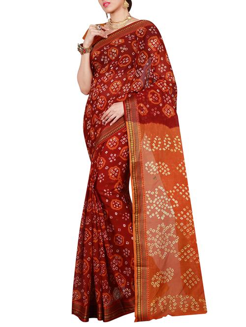 maroon cotton bandhani saree with blouse - 14898422 - Standard Image - 1