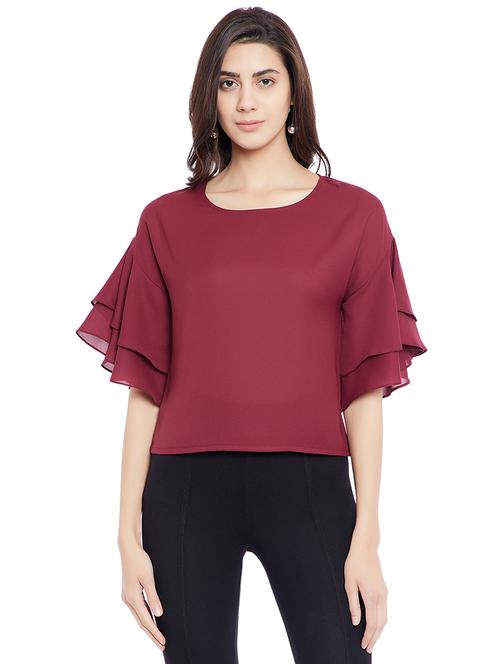 solid maroon casual top - 14898427 - Very Small Image - 1