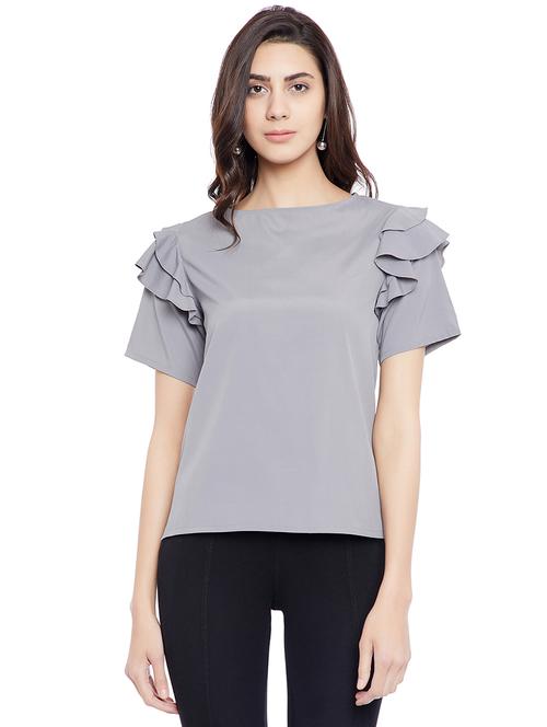 solid grey casual top - 14898430 - Standard Image - 1