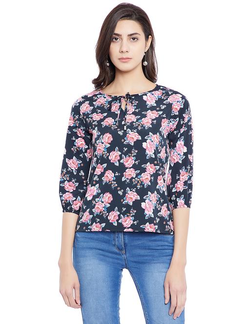 navy blue floral casual top - 14898432 - Standard Image - 1