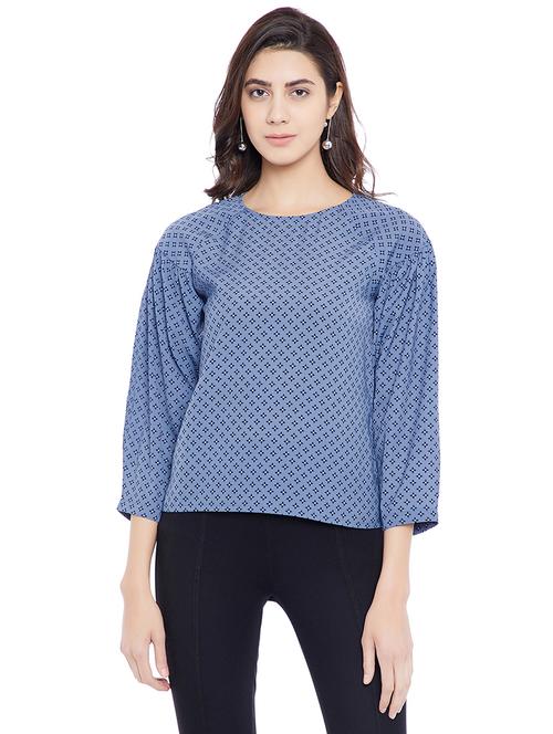 blue printed casual top - 14898444 - Standard Image - 1