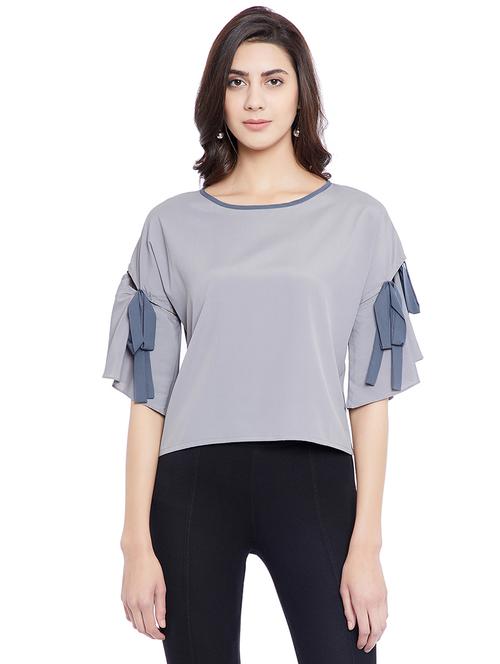 solid grey casual top - 14898446 - Very Small Image - 1