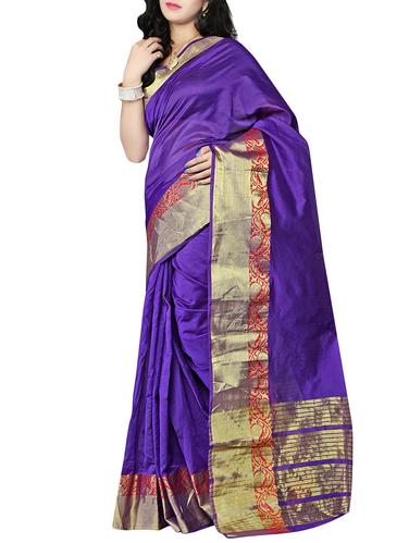 purple cotton silk bordered saree with blouse - 14898494 - Very Small Image - 1