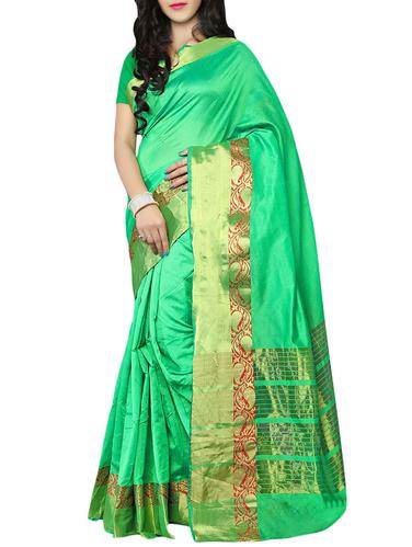 green cotton silk bordered saree with blouse - 14898495 - Very Small Image - 1
