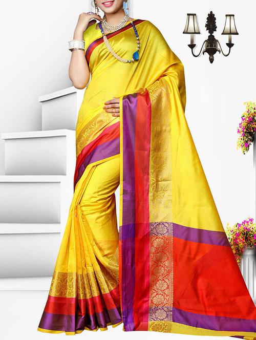 yellow cotton silk woven saree with blouse - 14898562 - Very Small Image - 1