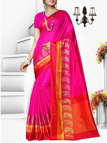pink cotton silk woven saree with blouse - 14898563 - Very Small Image - 1