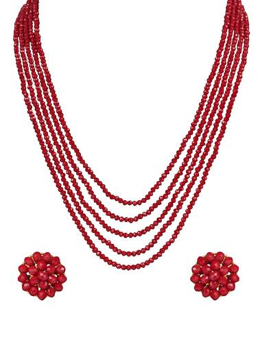 red crystal pearl necklaces and earrings - 14898574 - Very Small Image - 1