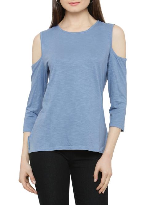 solid blue solid cotton top - 14898615 - Standard Image - 1