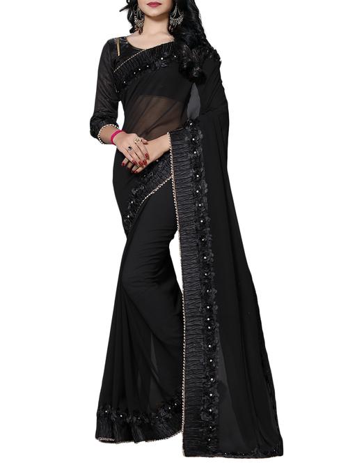 black georgette bordered saree with blouse - 14898834 - Very Small Image - 1