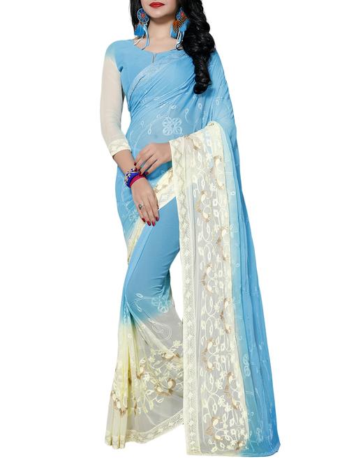 sky blue chiffon embroidered saree with blouse - 14898845 - Very Small Image - 1
