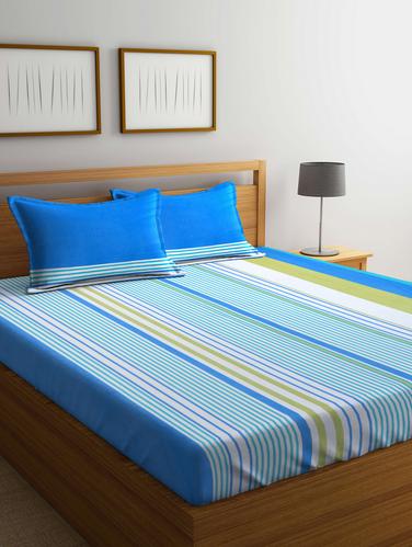 Blue Cotton 144 TC Double Bedsheet With 2 Pillow Covers - 14898847 - Very Small Image - 1