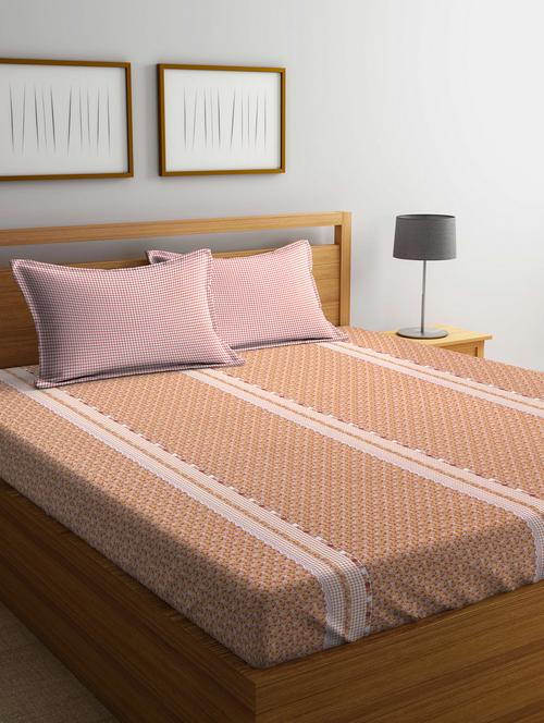 Orange Cotton 160 TC Double Bedsheet With 2 Pillow Covers - 14898848 - Very Small Image - 1