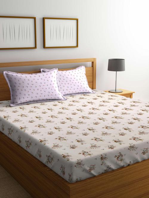 Beige Cotton 160 TC Double Bedsheet With 2 Pillow Covers - 14898856 - Standard Image - 1