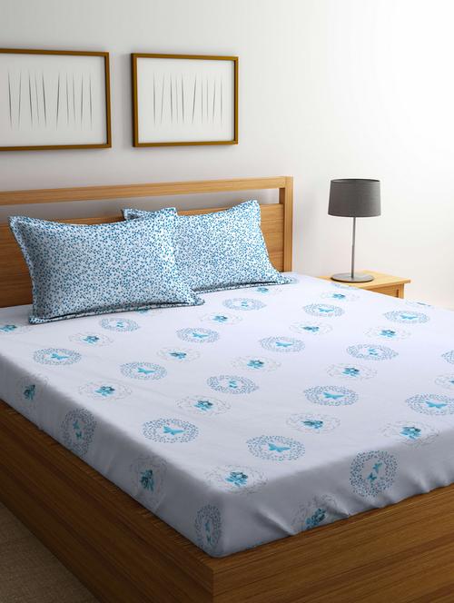 Blue Cotton 160 TC Double Bedsheet With 2 Pillow Covers - 14898859 - Very Small Image - 1