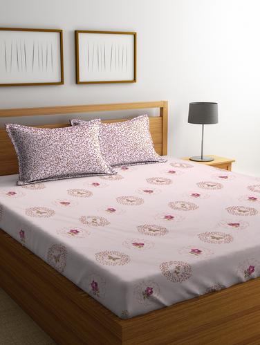 Pink Cotton 160 TC Double Bedsheet With 2 Pillow Covers - 14898860 - Very Small Image - 1