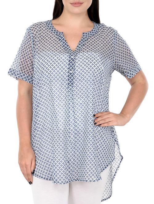 button detail high low plus tunic - 14898875 - Standard Image - 1