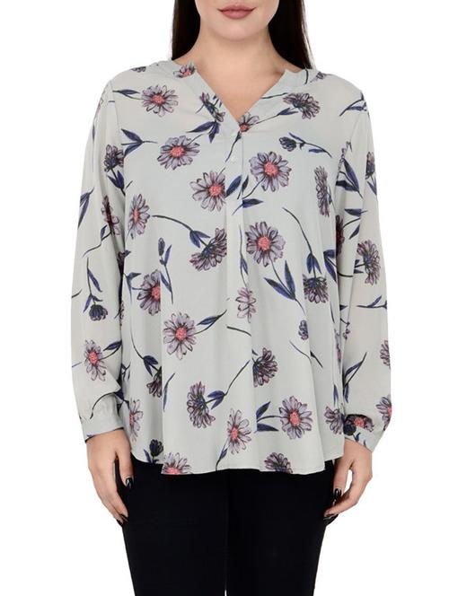grey crepe floral plus tunic - 14898876 - Standard Image - 1