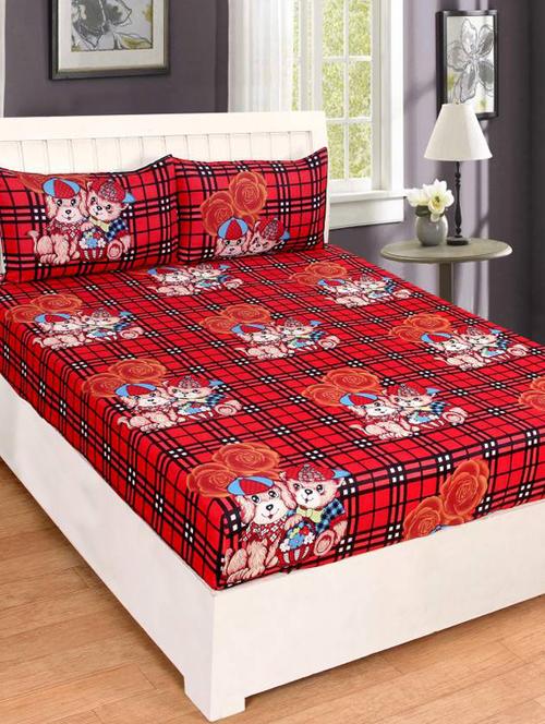 Cartoon Print Double Bedsheet With 2 Pillow Covers - 14898890 - Very Small Image - 1